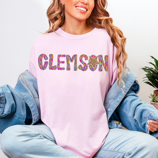Clemson Gold Star Vibrant Letters Comfort Color Tee