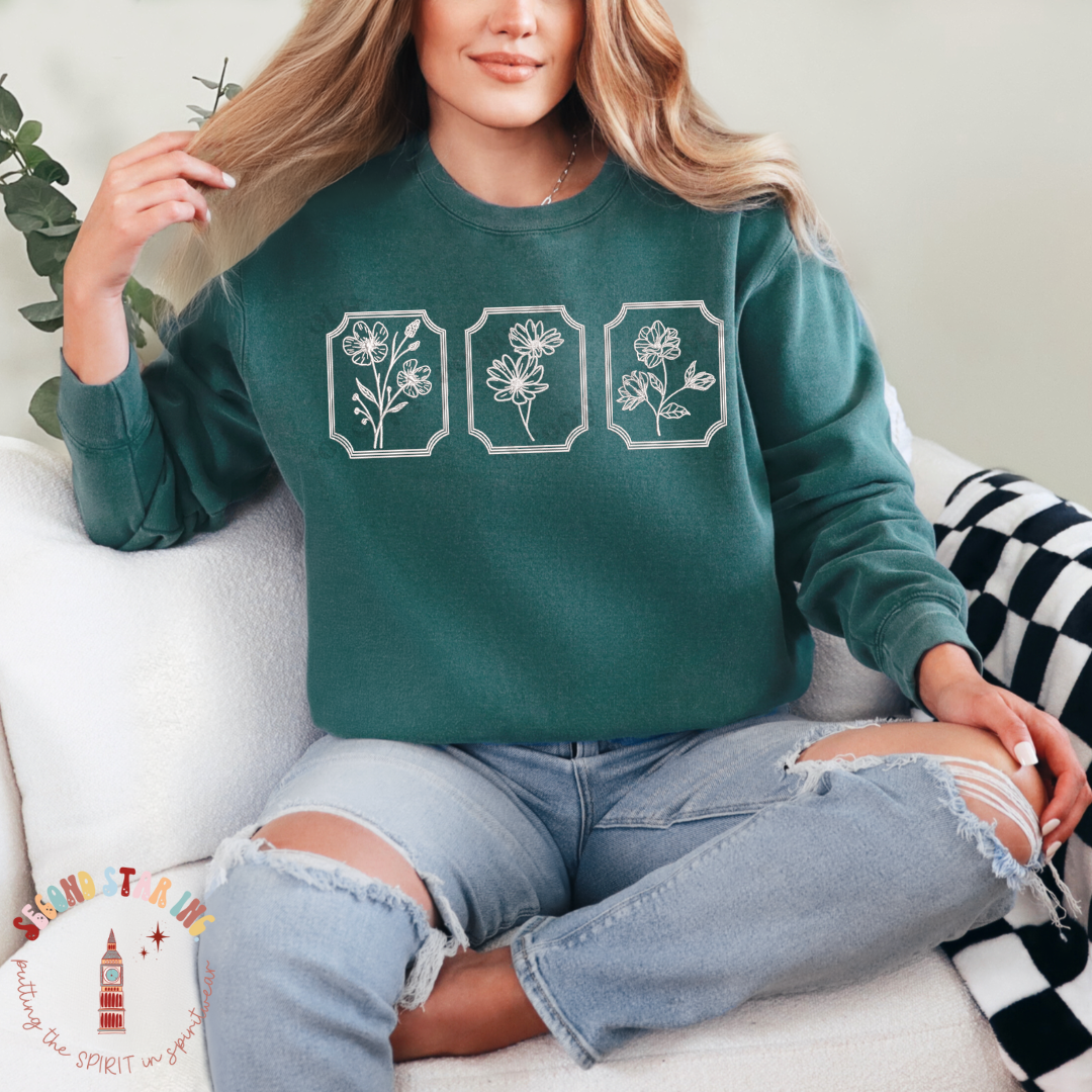Flower Frames Embroidered Comfort Colors Crewneck Pullover
