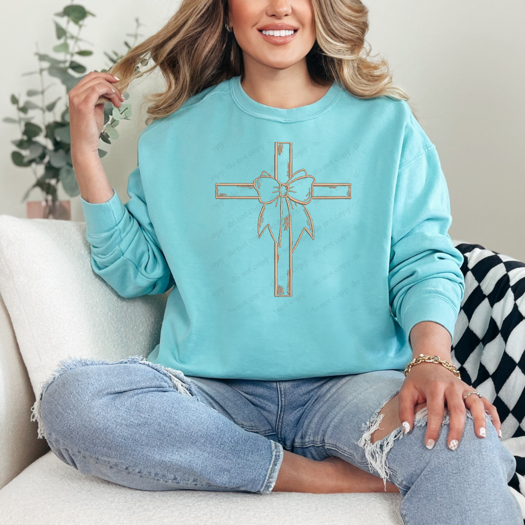 Coquette Cross Embroidered Comfort Colors Crewneck Pullover