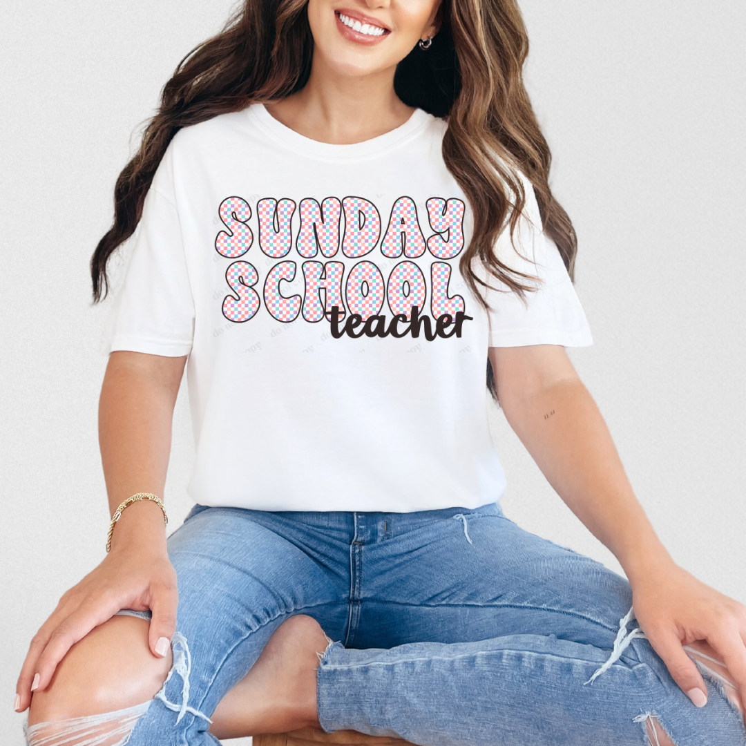Sunday School Teacher Check Crewneck Tee