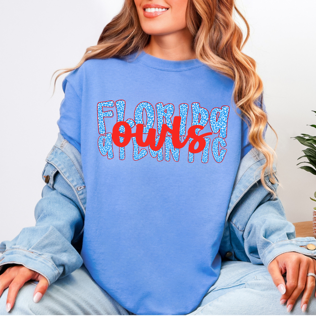 Florida Atlantic Owls Cheetah Letters Comfort Color Tee