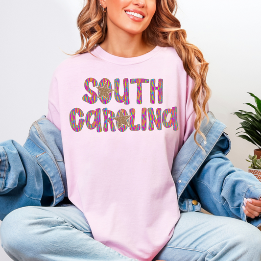 South Carolina Gold Star Vibrant Letters Comfort Color Tee