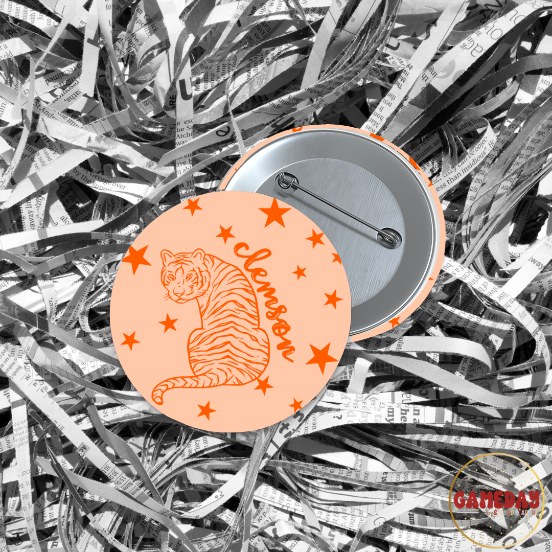 Clemson Tiger Stars Two Tone Button