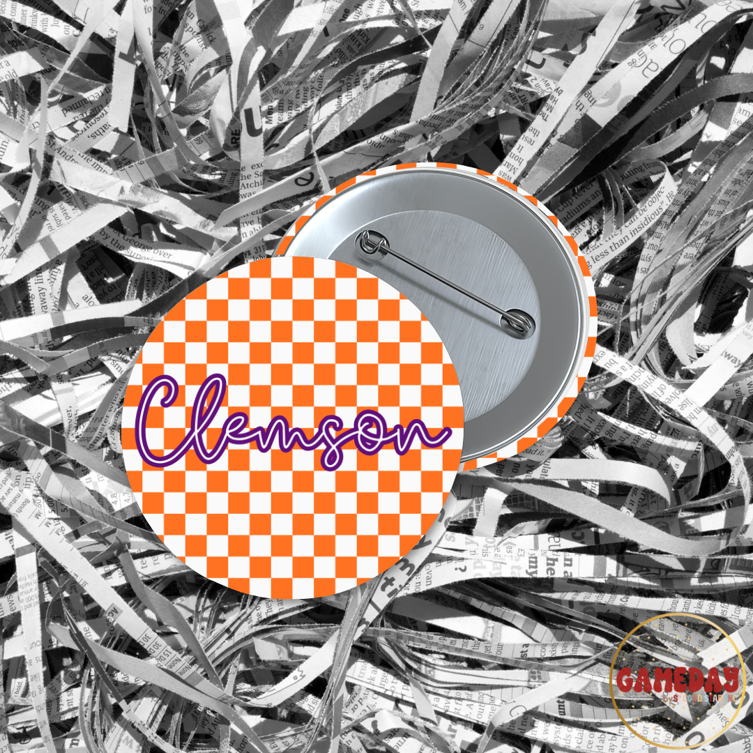 Clemson Checkered Board Button