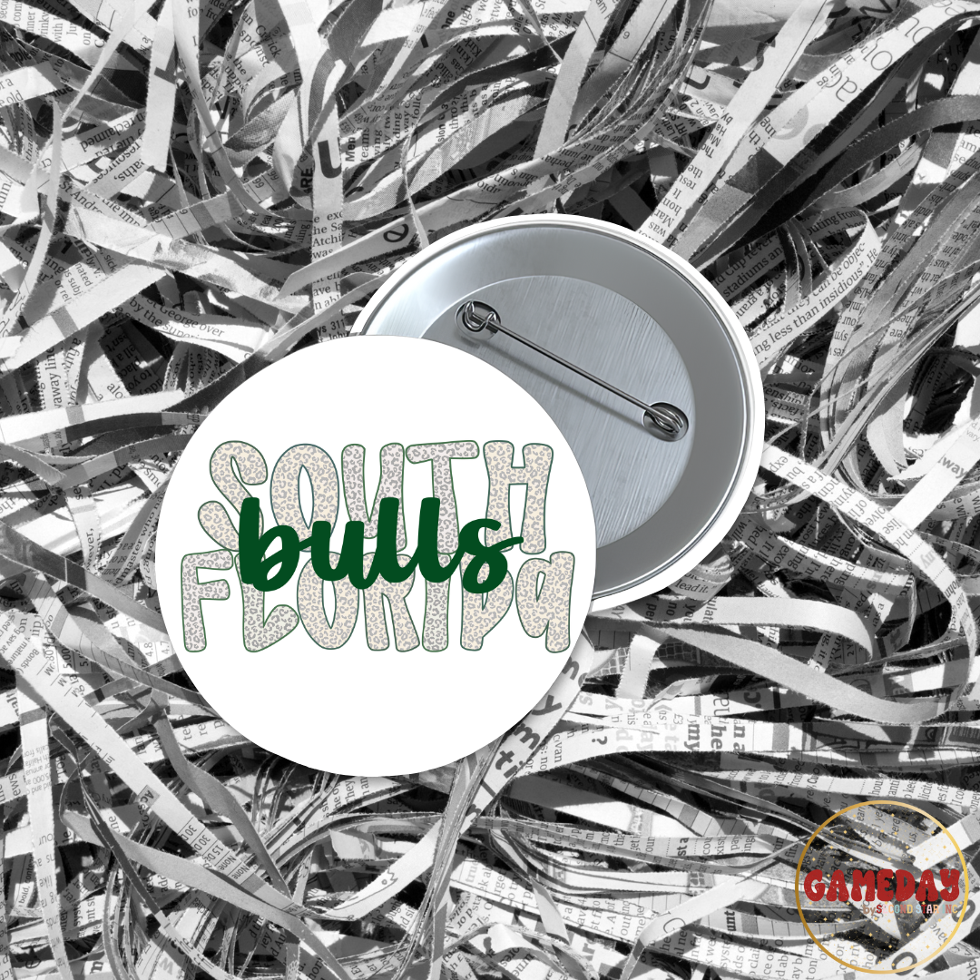 South Florida Bulls Cheetah Letters Pinback Button