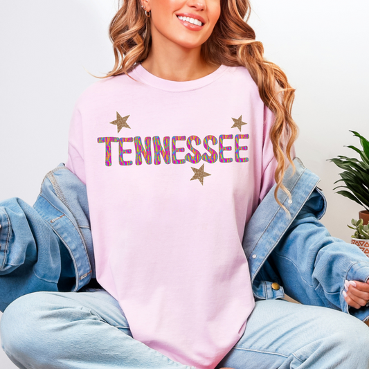 Tennessee Gold Star Vibrant Letters Comfort Color Tee