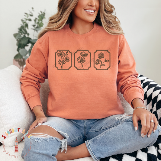 Flower Frames Embroidered Comfort Colors Crewneck Pullover