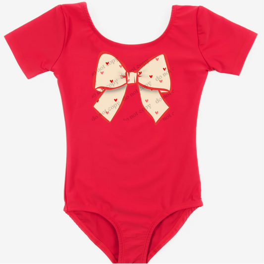 Mini Hearts In Cream Coquette Bow Leotard