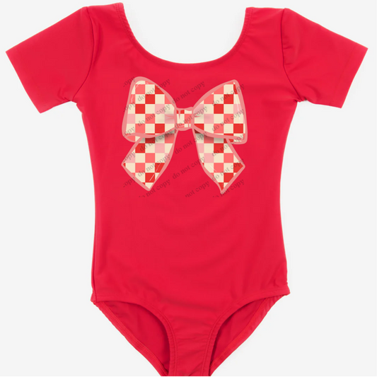 Red Checkered Coquette Bow Leotard