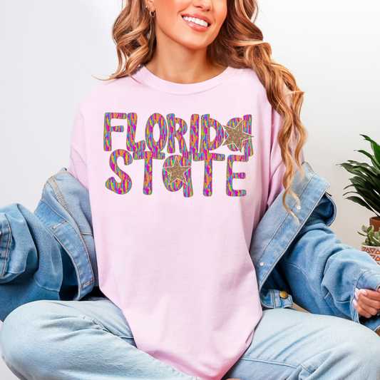 Florida State Gold Star Vibrant Letters Comfort Color Tee