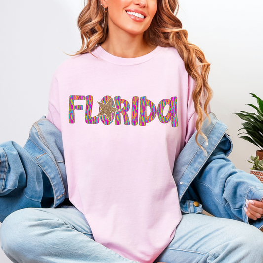 Florida Gold Star Vibrant Letters Comfort Color Tee