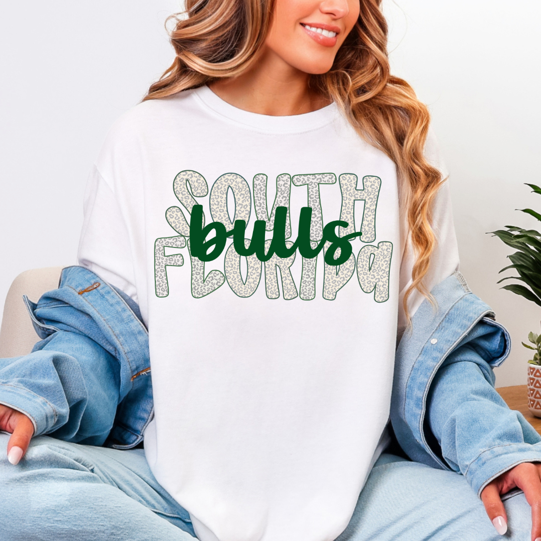 South Florida Bulls Cheetah Letters Comfort Color Tee