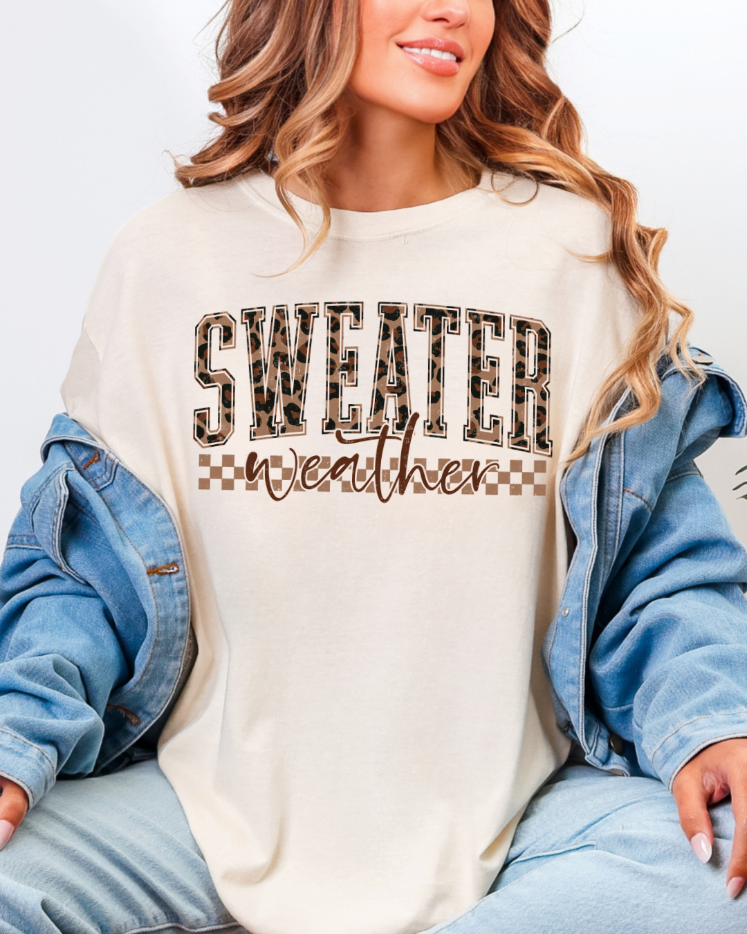 Sweater Weather Checkered Cheetah Comfort Colors Crewneck Tee