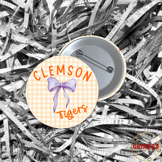 Clemson Tigers Gingham Bow Gameday Button